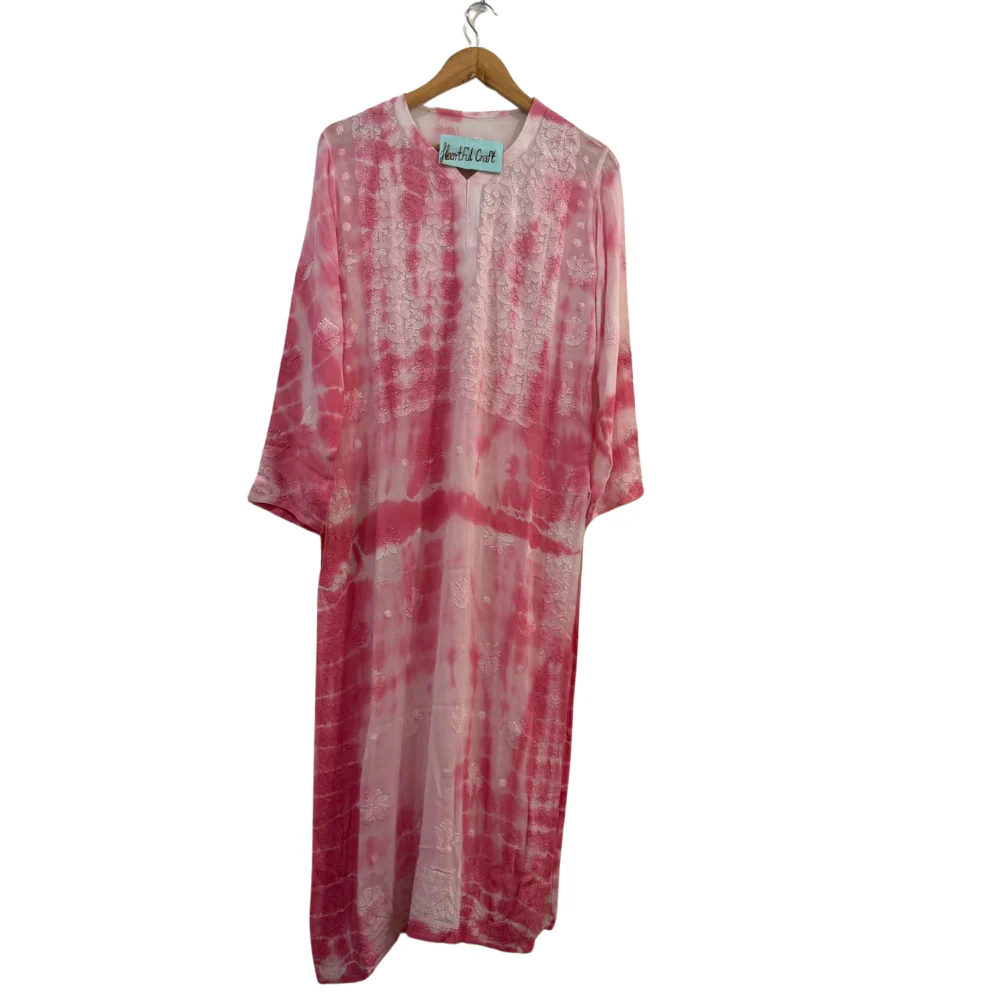 Pure Georgette Chikankari Kurta – Pink Tie and Dye