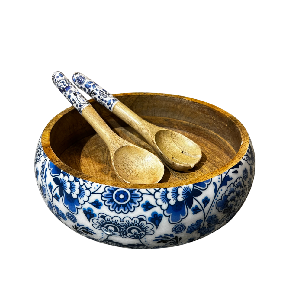 Blue Floral Salad Bowl