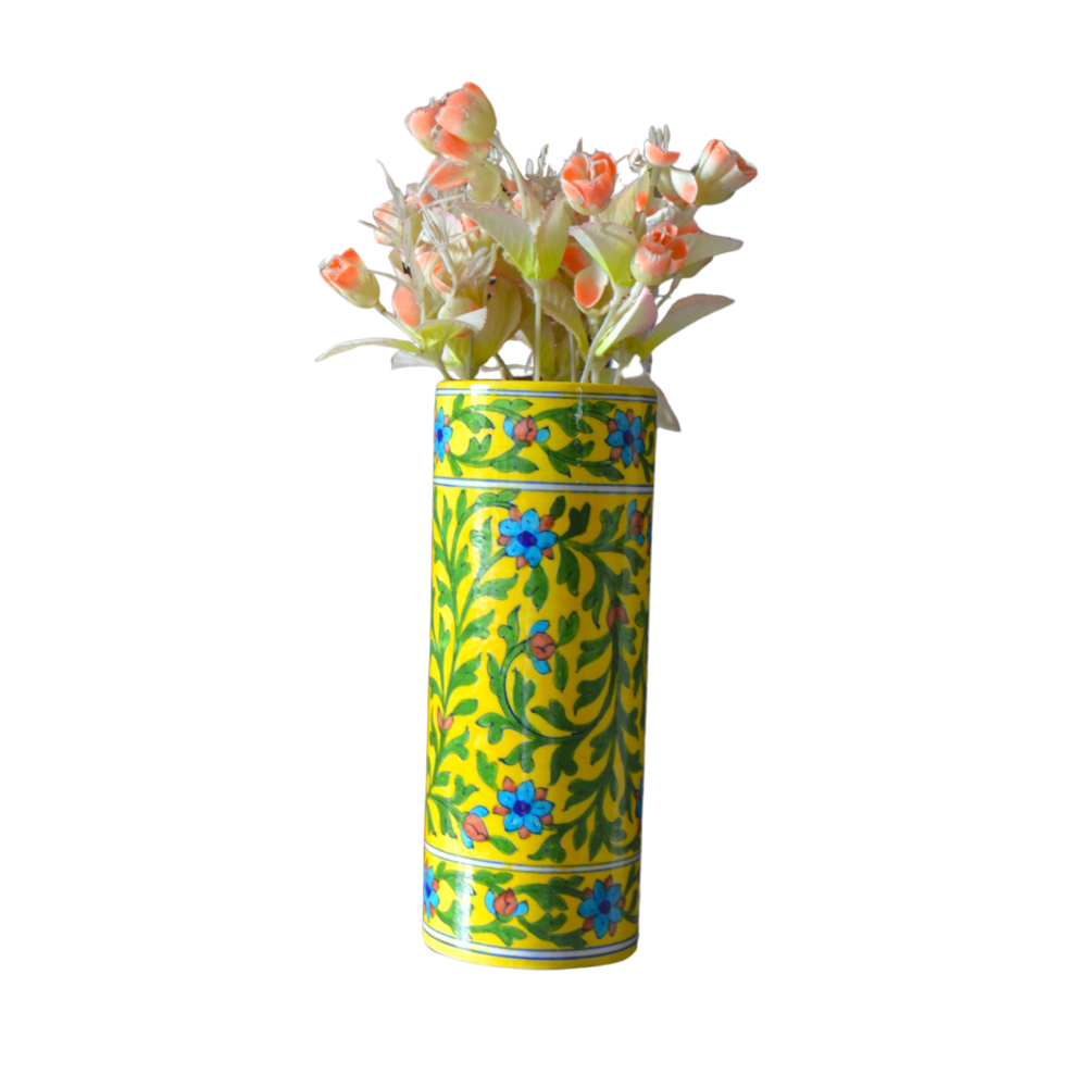 Blue Pottery Cylinder Shape Vase - Image 2