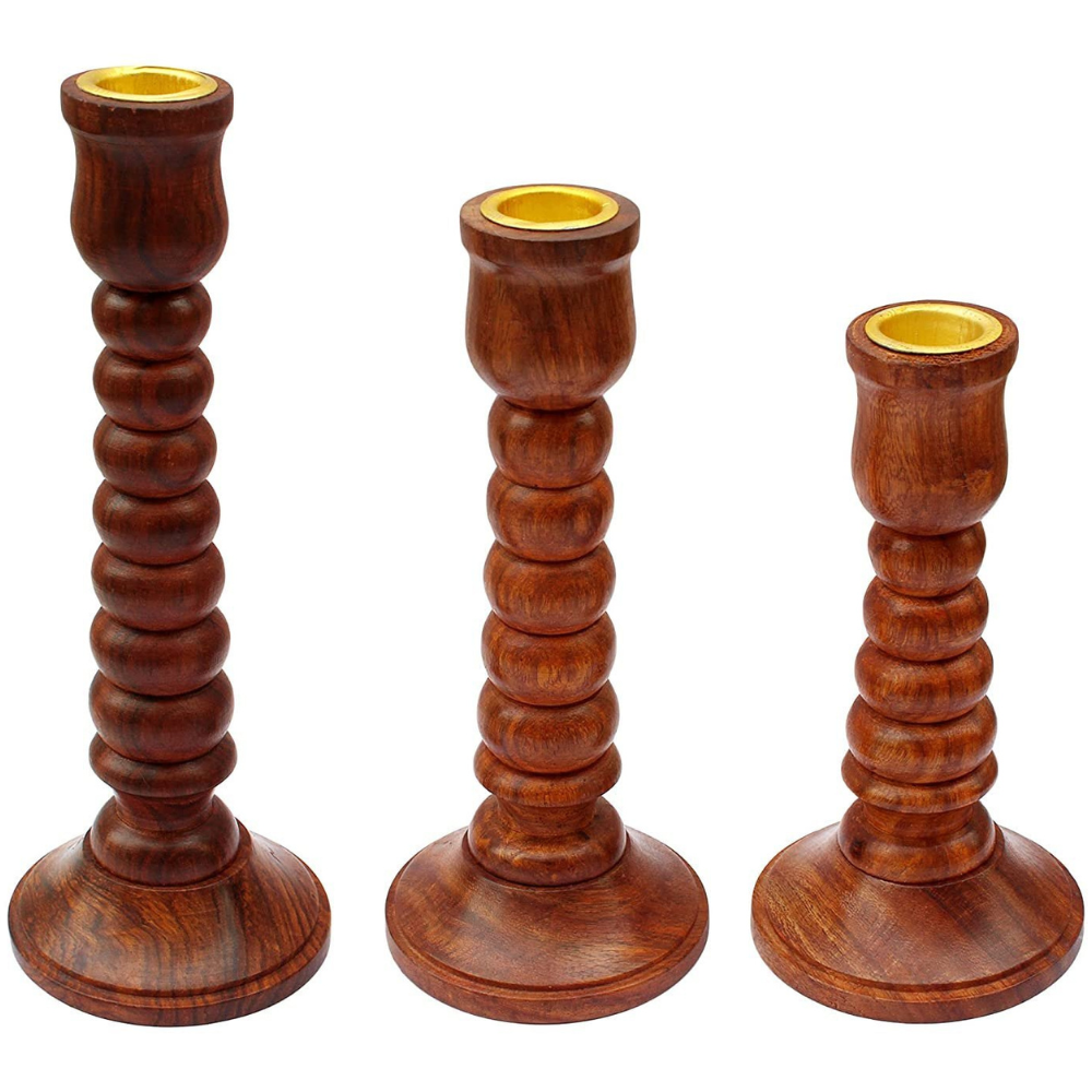 Handcrafted Wooden Candle Holder Set (Set of 3)