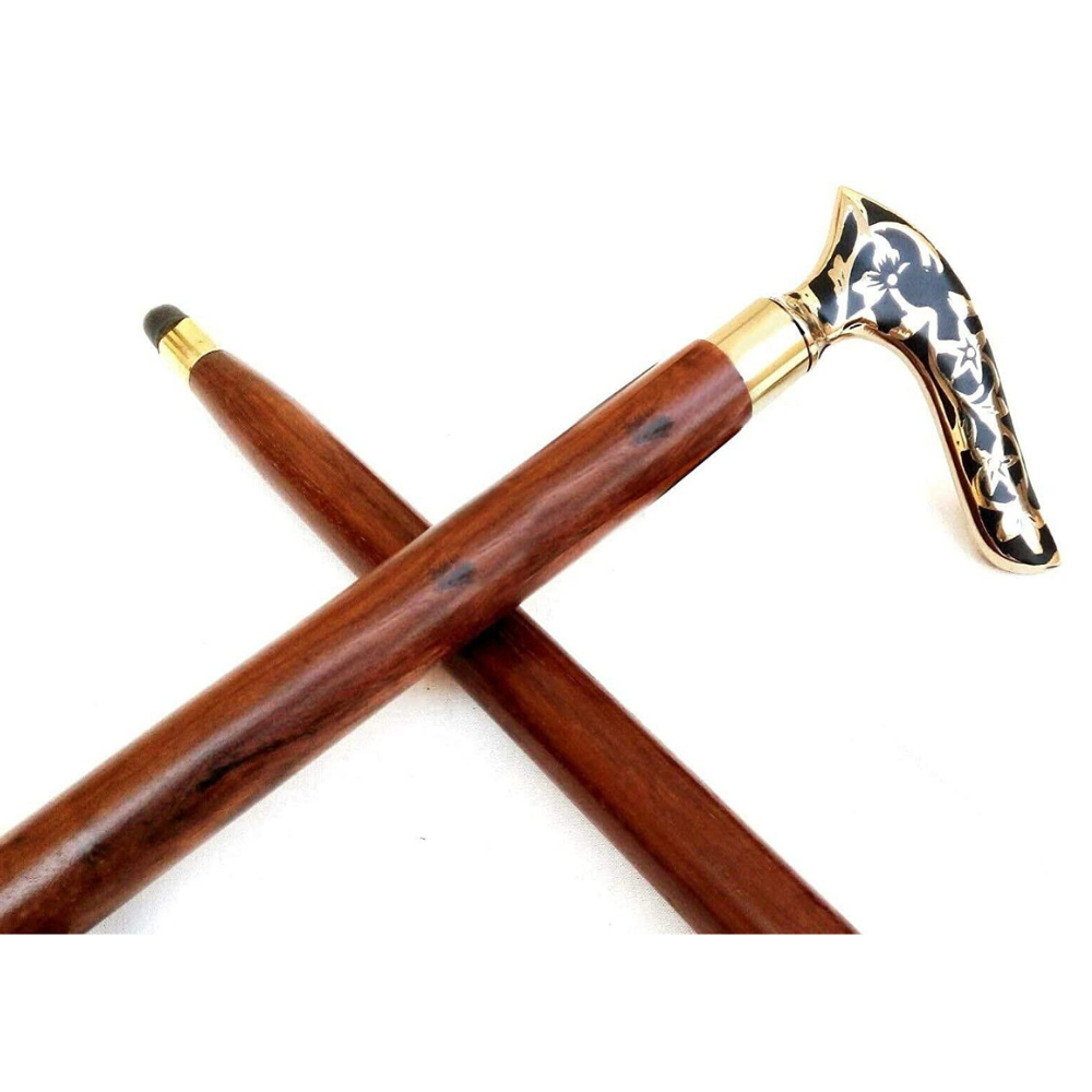 Handcrafted Wooden Walking Stick with Brass Handle - Image 4