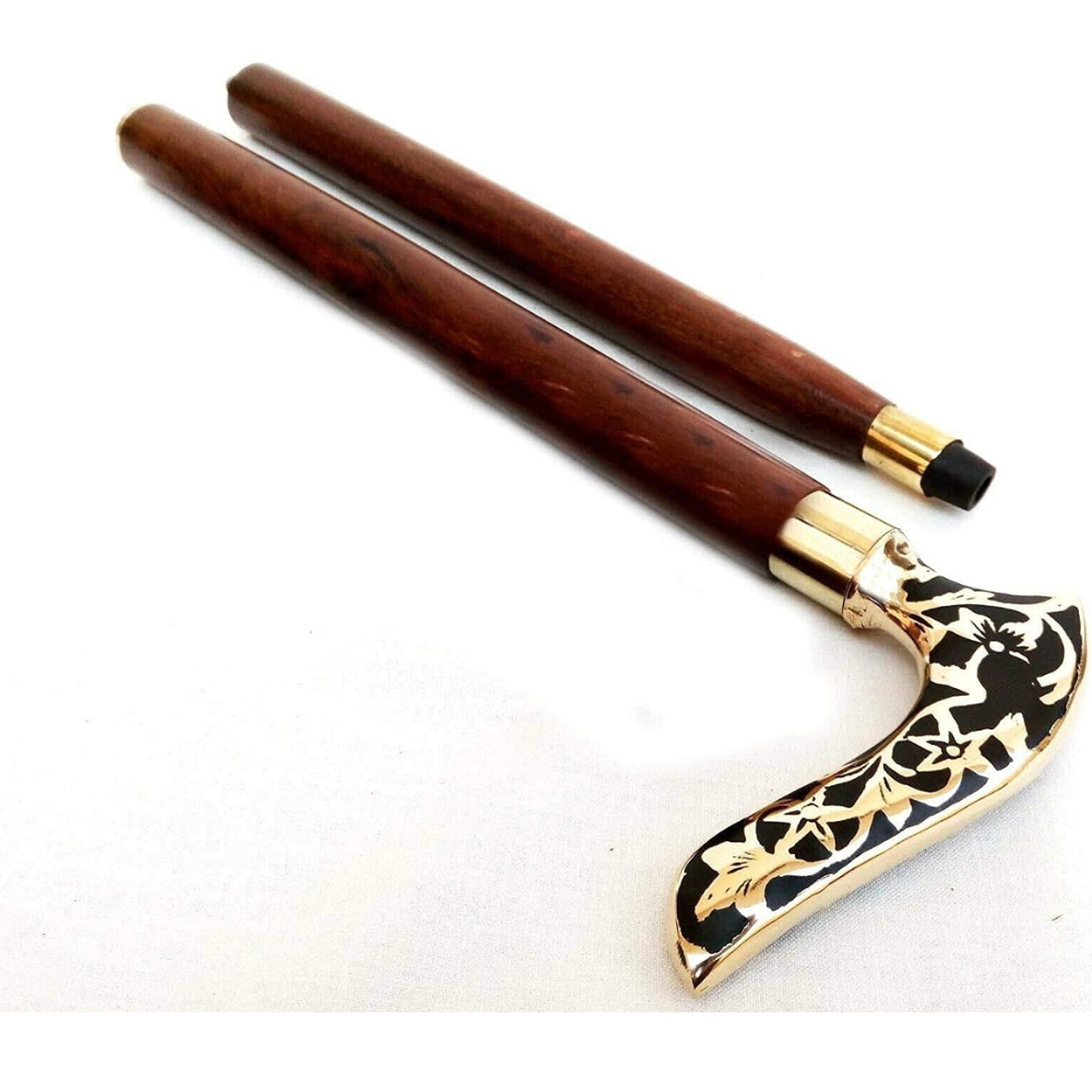 Handcrafted Wooden Walking Stick with Brass Handle - Image 5
