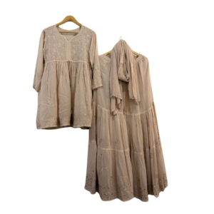 Chikankari gown set 3 piece