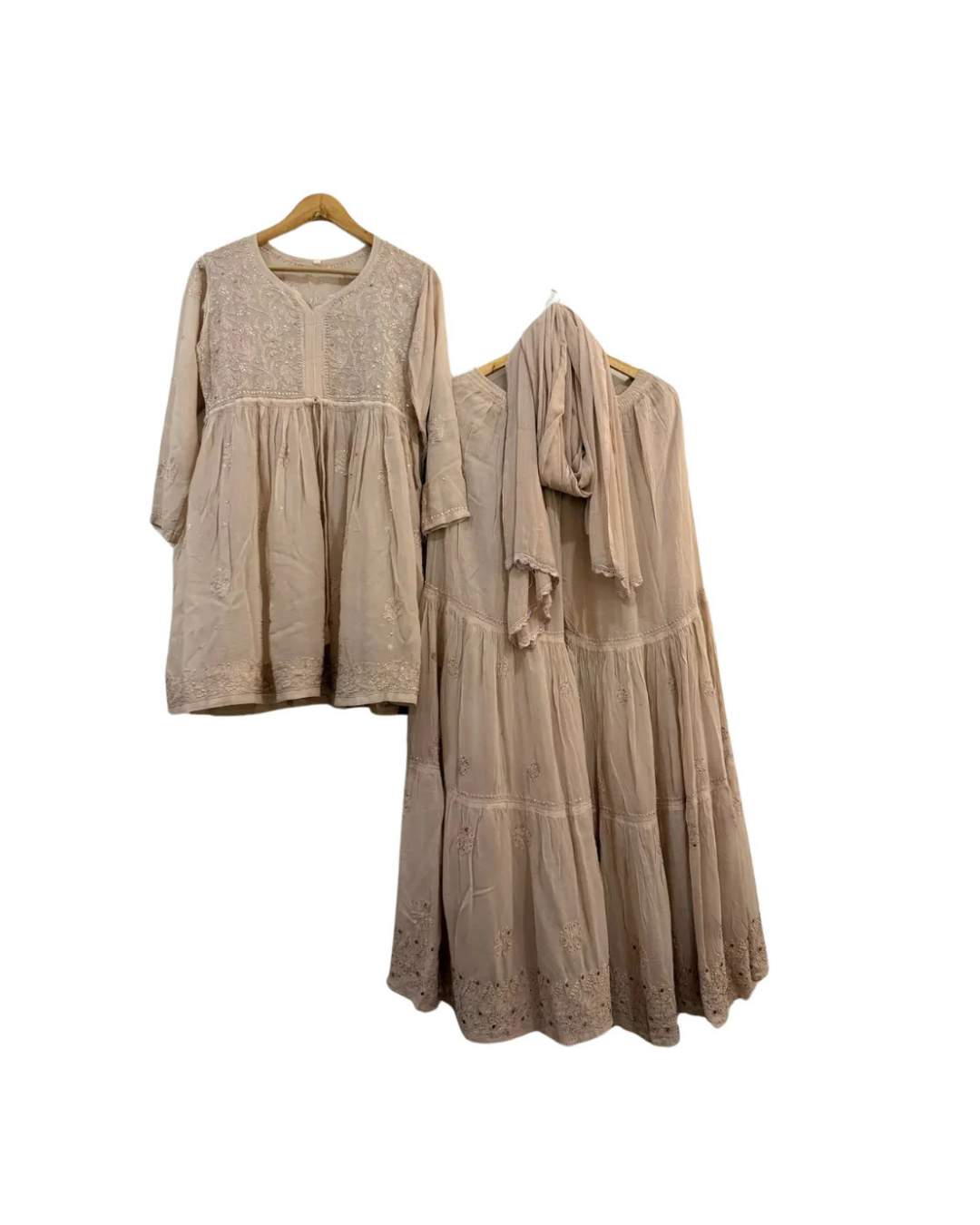 Chikankari gown set 3 piece