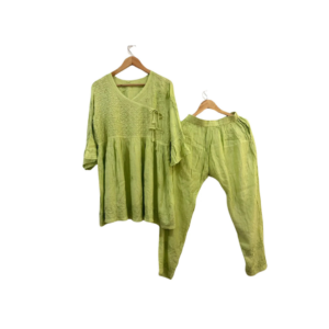 Lime Green Chikankari Coord Set – Cotton