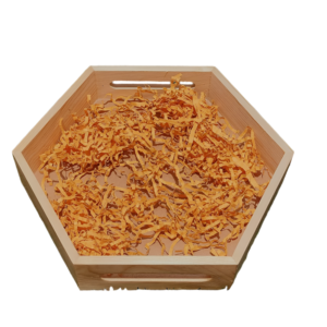 Handcrafted Wooden Hexagon Basket with Dry Grass Filling