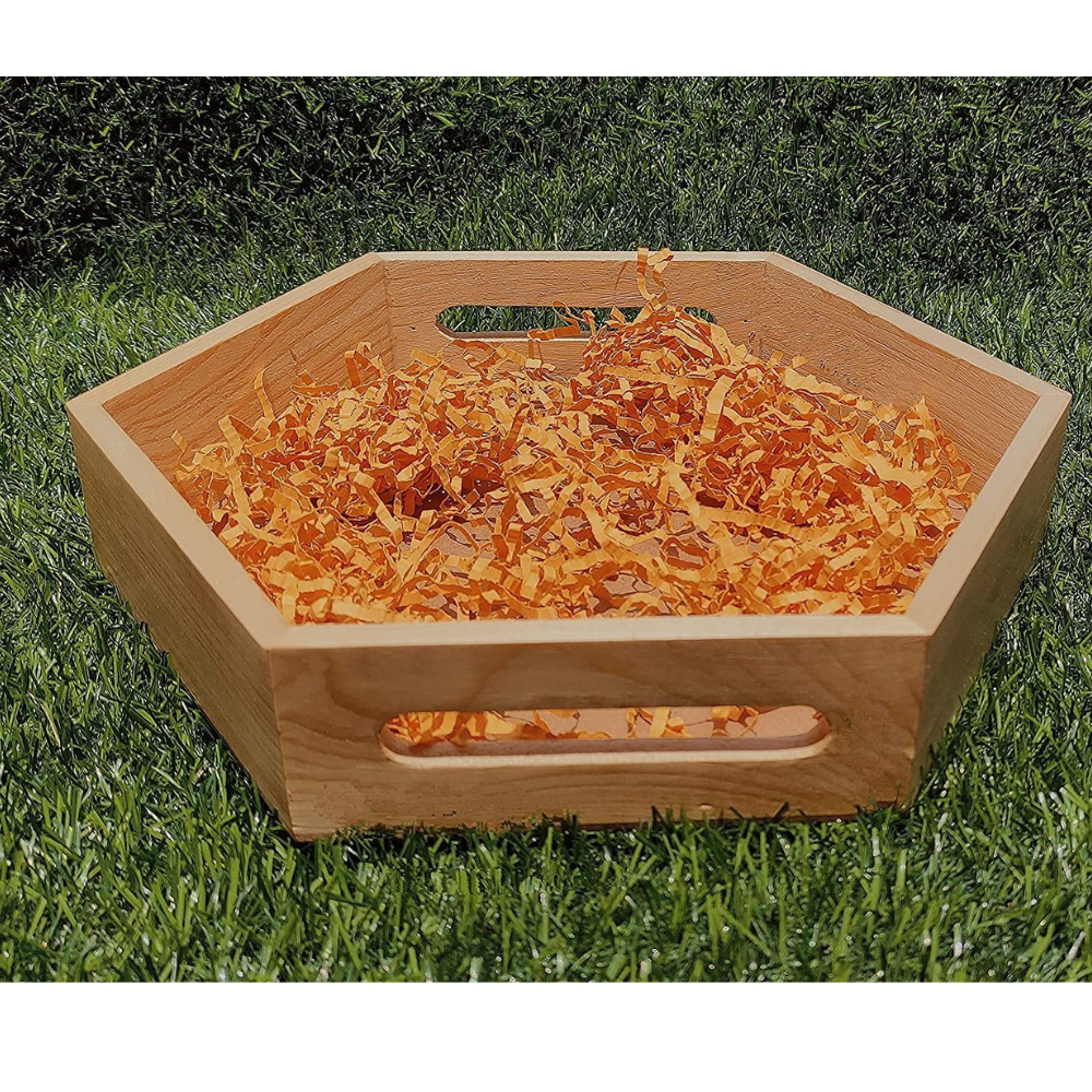 Handcrafted Wooden Hexagon Basket with Dry Grass Filling - Image 3